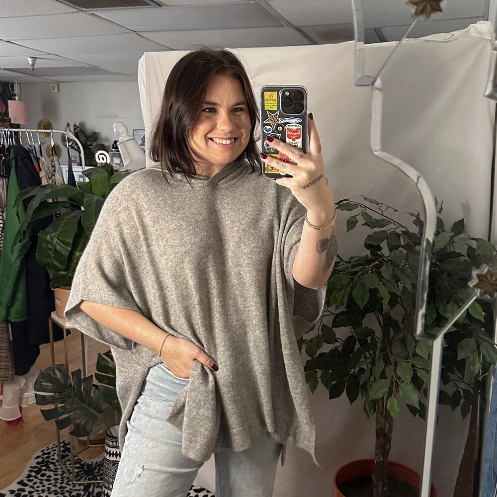 White + Warren Hooded Poncho Pullover Gray Size Small